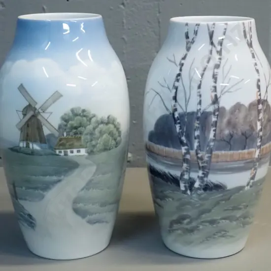 2 Bing & Grondahl Copenhagen vases - Dutch windmills & Silver birch, both H-250