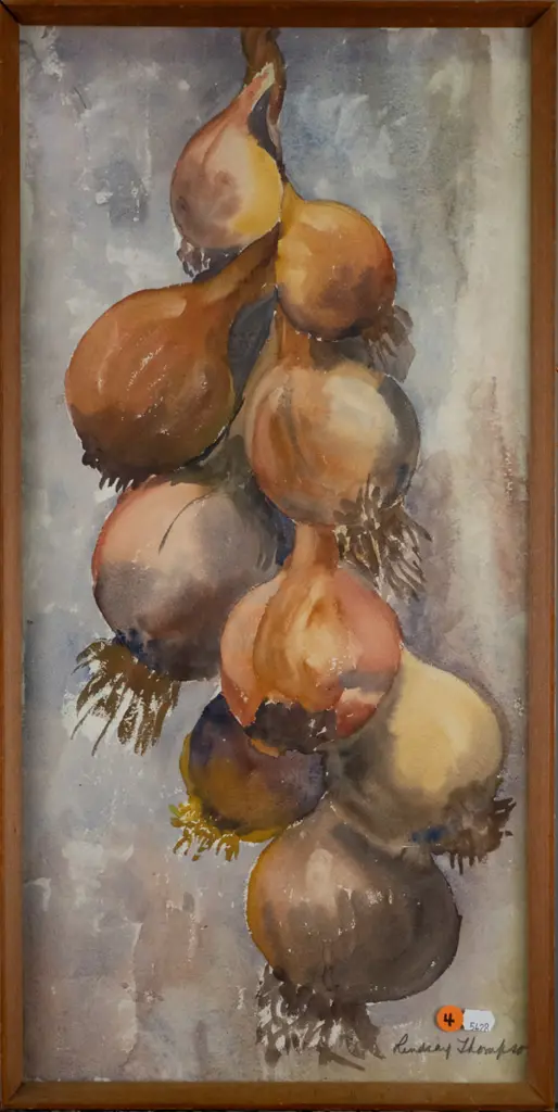 Lindsay Thompson framed watercolour, onions H-560 W-270 Image 1++