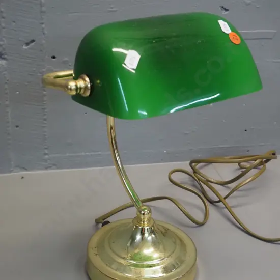 reproduction banker's lamp with brass base, green glass shade H-310 W-220