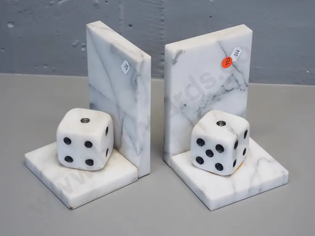 pair of marble dice themed book-ends - each H-160 W-100 D-110 Image 1++