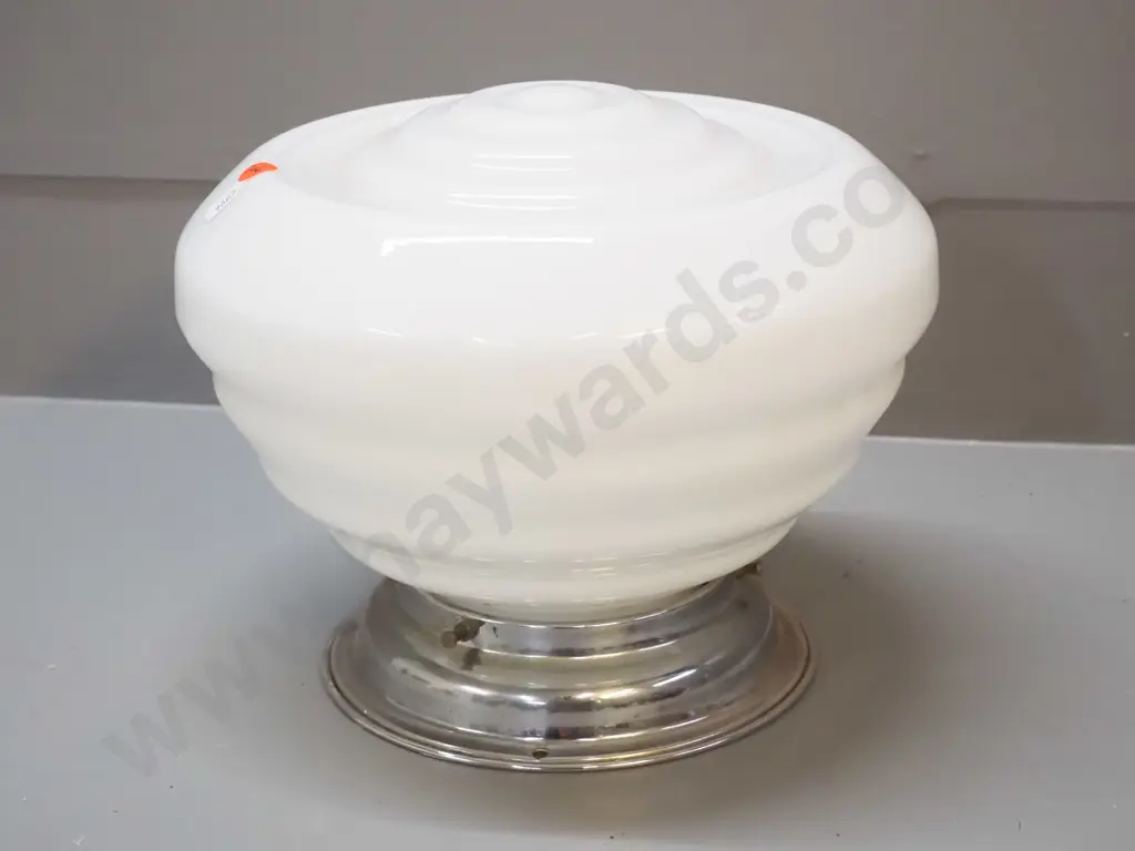deco milk glass ceiling light fitting with chrome journal H-200 D-250 Image 1++