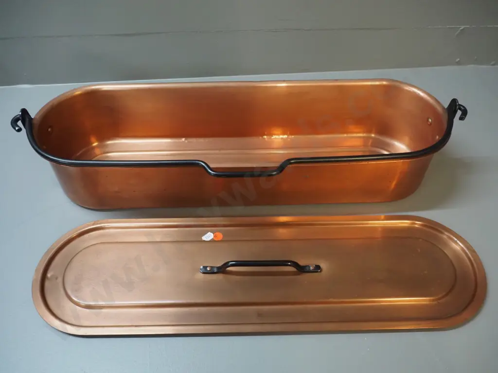 copper fish poacher with black finish metal handles H-125 L-660 Image 1++