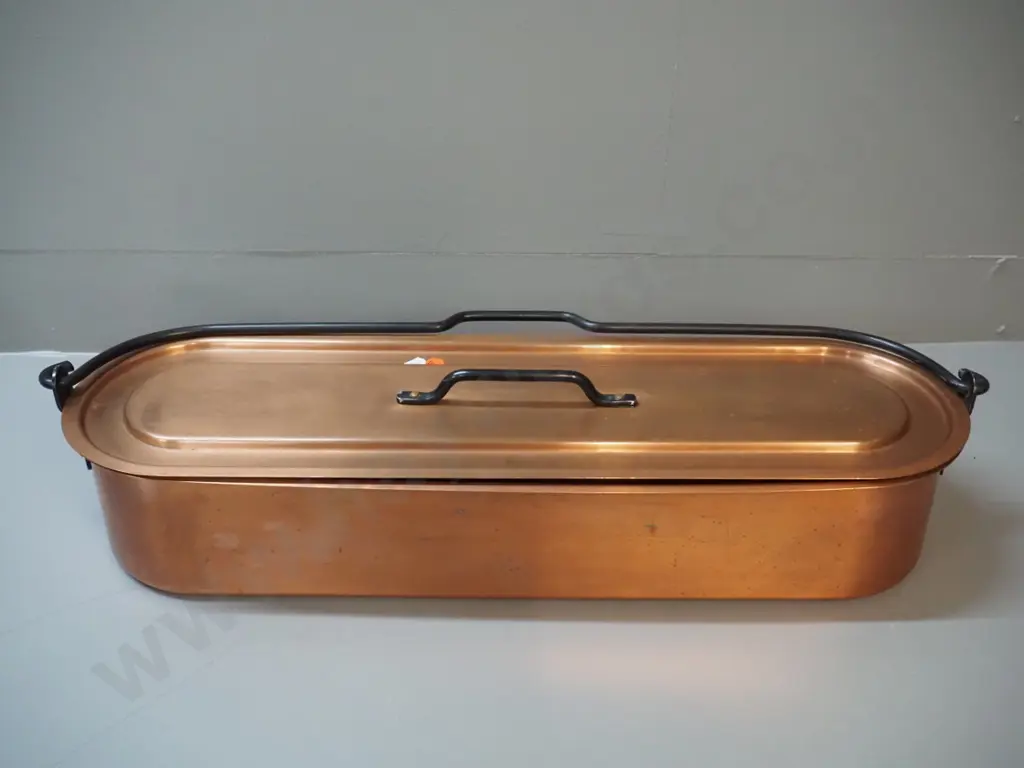 copper fish poacher with black finish metal handles H-125 L-660 Image 1++