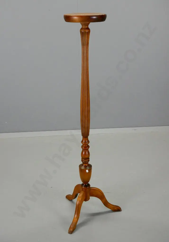 mahogany reeded-stem tripod base indoor plant stand H-110 Top D-220 Image 1++