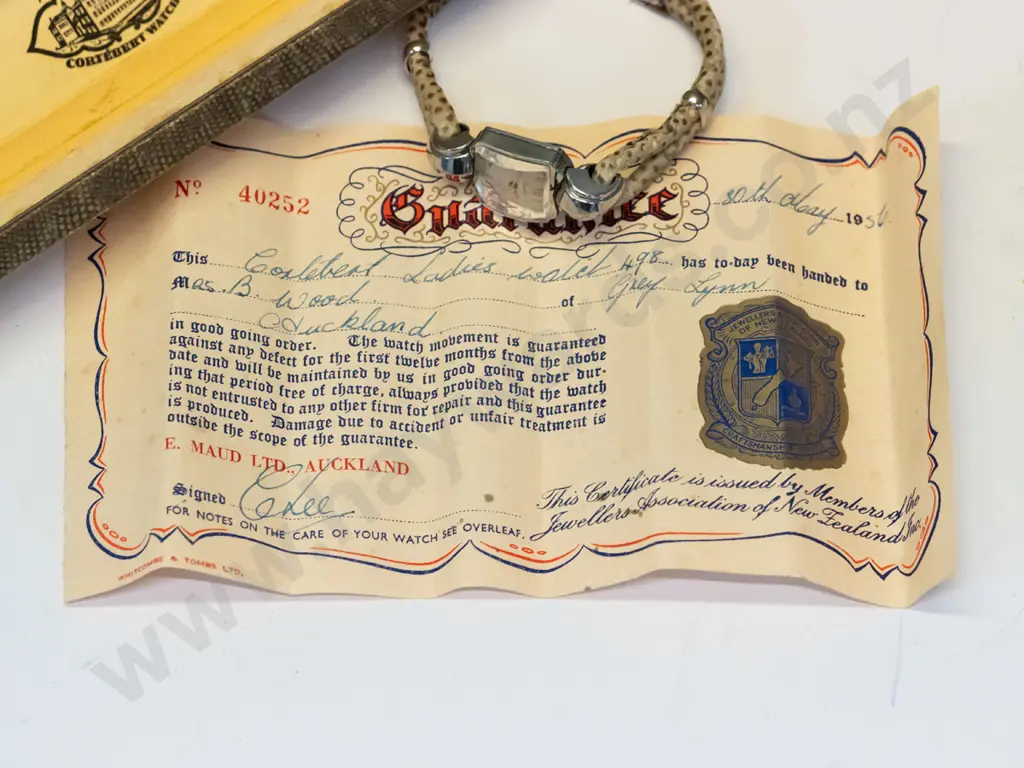 ladies boxed Corebert watch with original guarantee 20th May 1956 Image 1++
