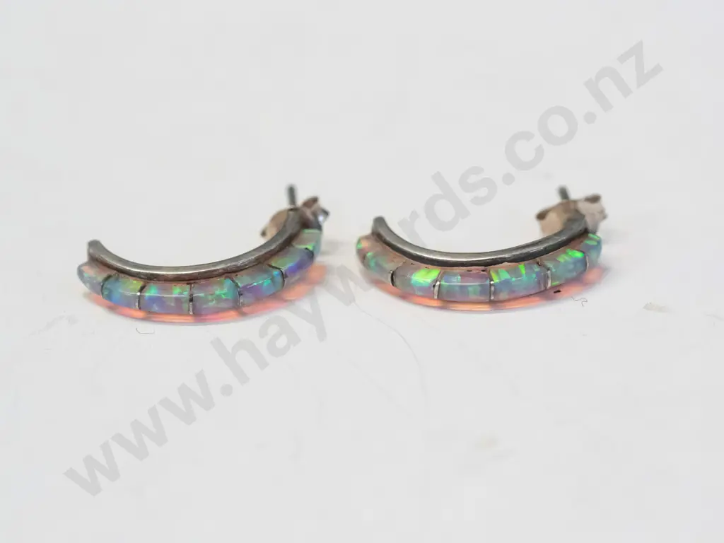 pair of opal hoop earrings & pair of moonstone earrings Image 1++