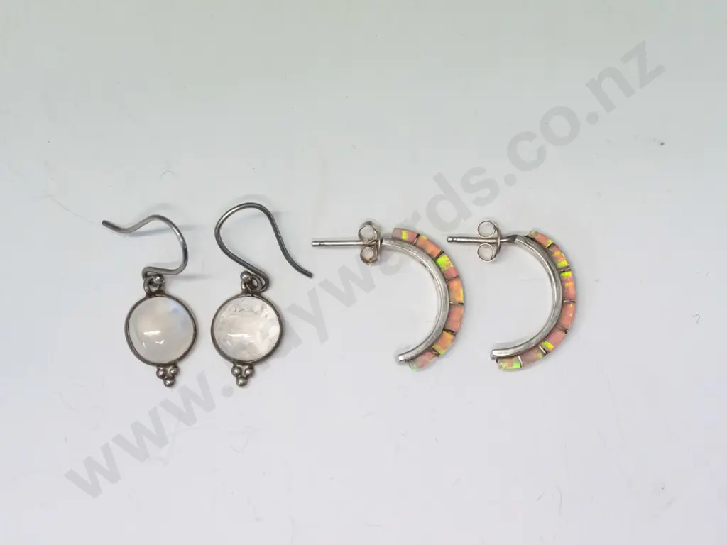 pair of opal hoop earrings & pair of moonstone earrings Image 1++