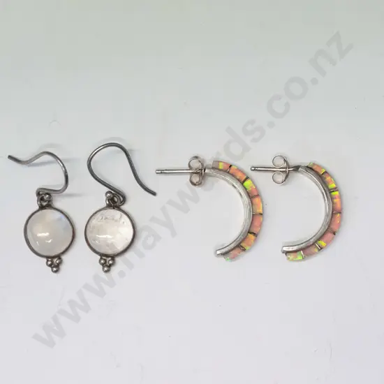 pair of opal hoop earrings & pair of moonstone earrings