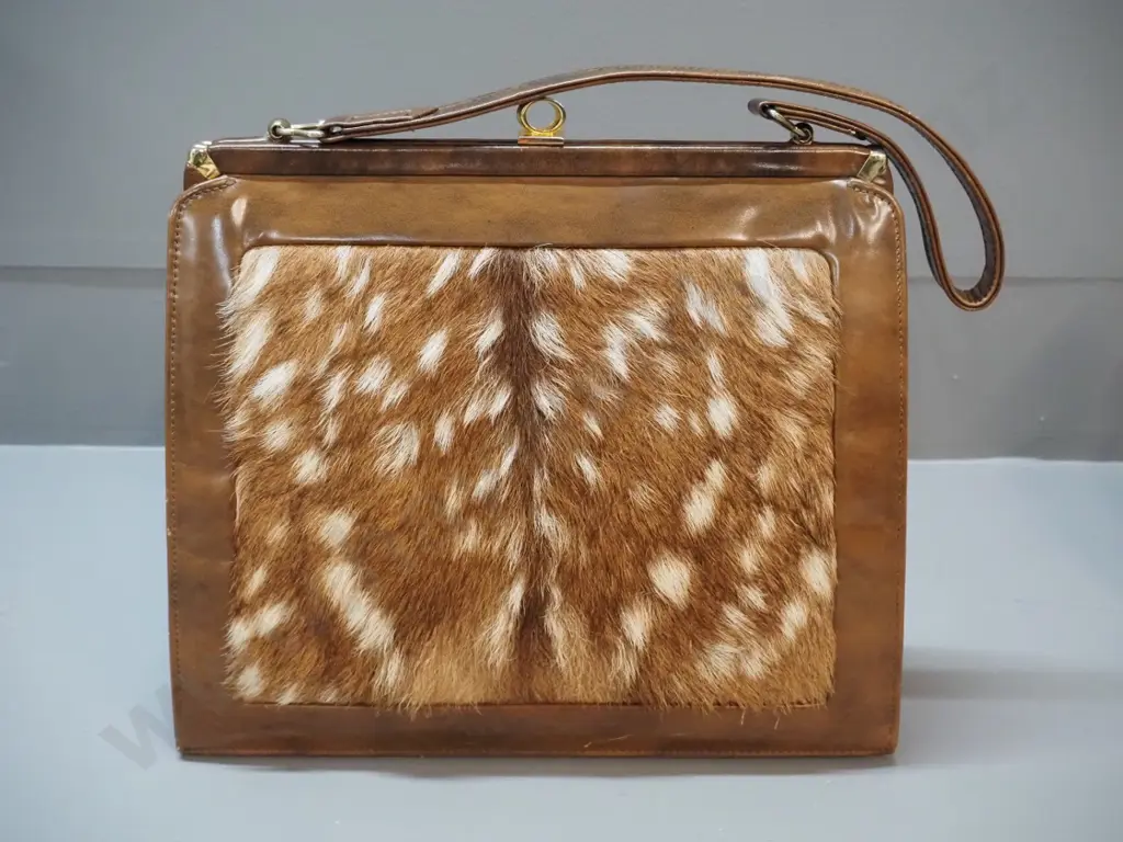vintage Westcraft New Zealand leather handbag with fawn pelt insert H-240 W-260 Image 1++