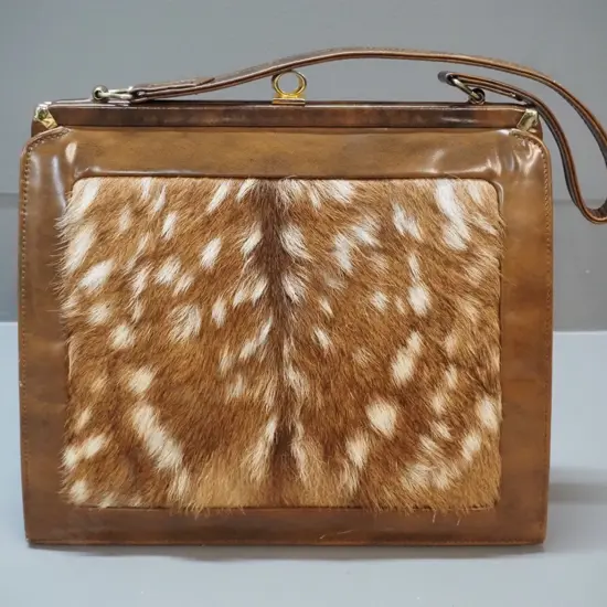 vintage Westcraft New Zealand leather handbag with fawn pelt insert H-240 W-260