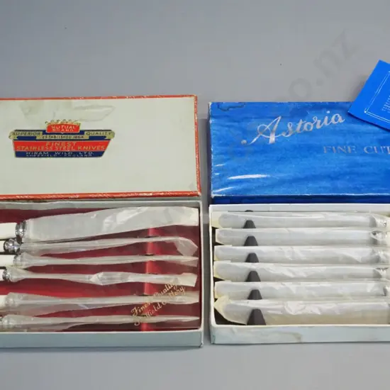 2 boxed sets of 6 bone handled dinner knives