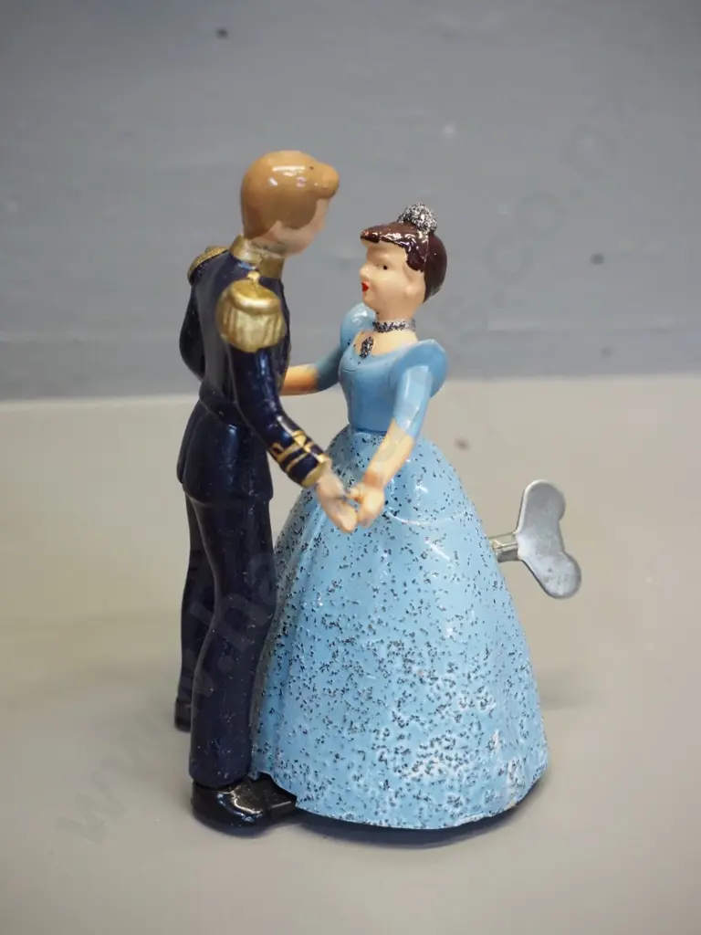 vintage A. Wells & Co London Cinderella and Prince Charming wind-up mechanical dancing toy with original box H-130 - in Image 1++