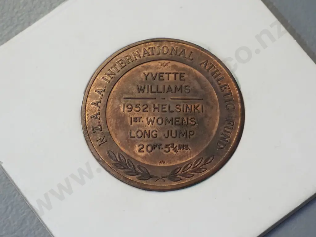 2 1991 Rugby World Cup 5 dollar coins and 2 NZAA International Athletic Fund medallions - Yvette Williams & Peter Snell Image 1++