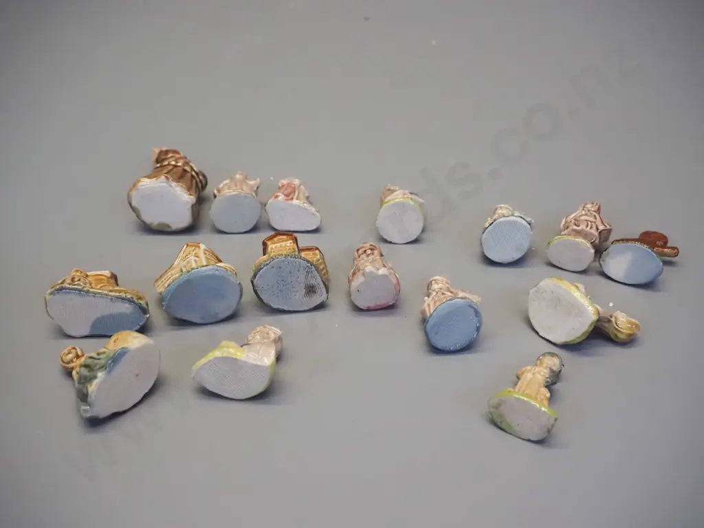 assorted whimsies, none with maker's marks - people, cottages, etc. - tallest is H-70 Image 1++