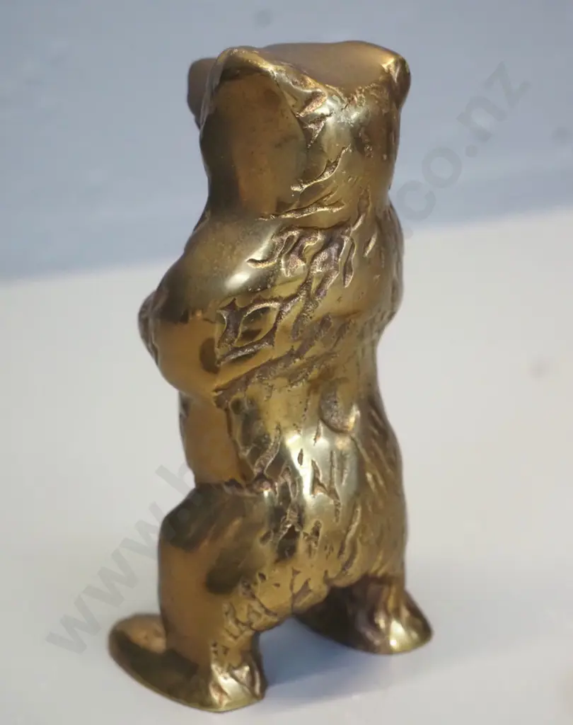 heavy solid cast brass standing bear figure H140, small bronze finish pig, belt buckle and brass bottle opener Image 1++