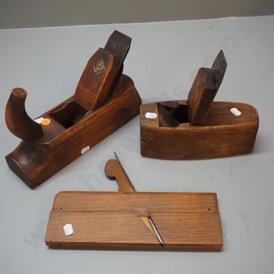 3 vintage wood planes - blade on one marked Ward - larger is H-160 L-240
