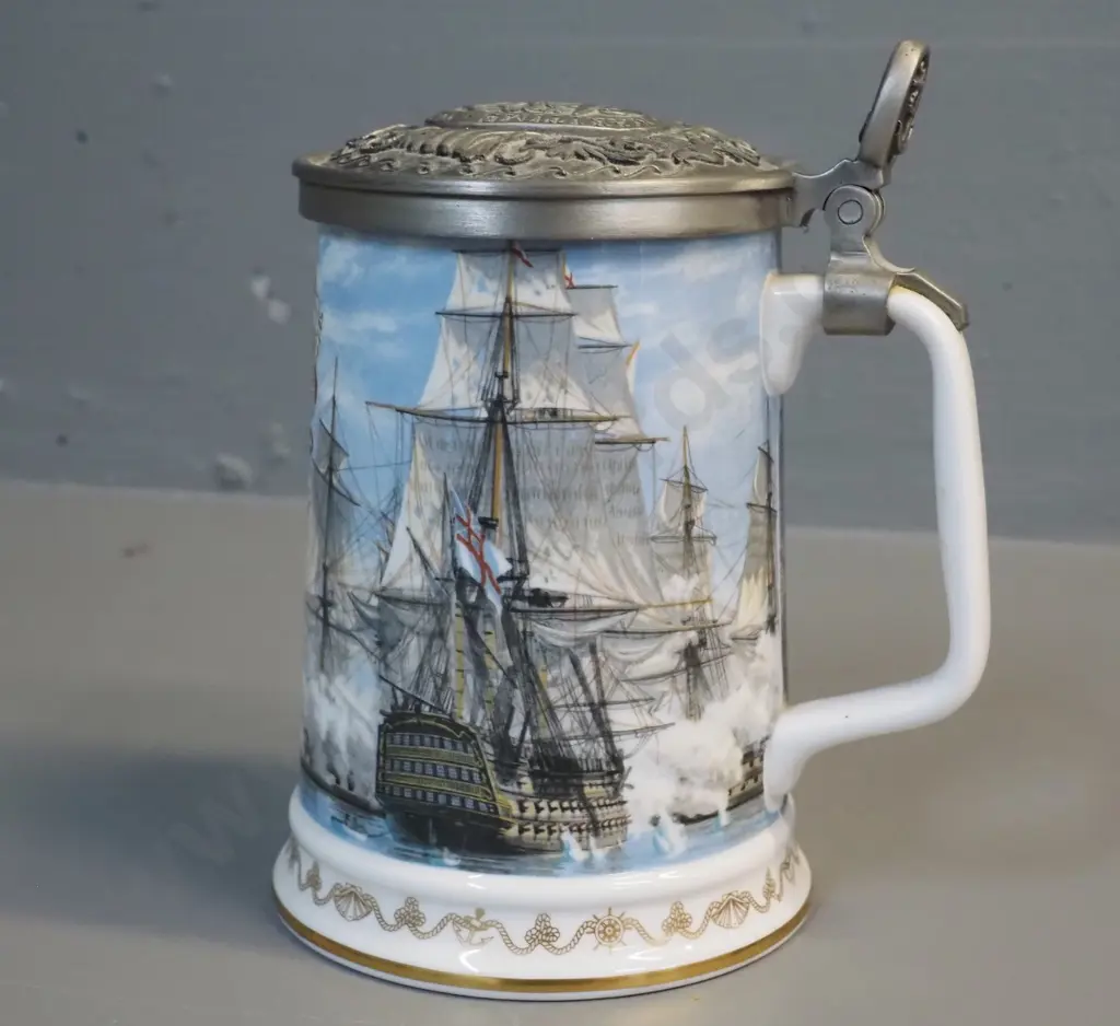 Royal Worcester National Maritime Museum commemorative mug/stein with pewter lid - Nelson at the battle of Trafalgar Image 1++