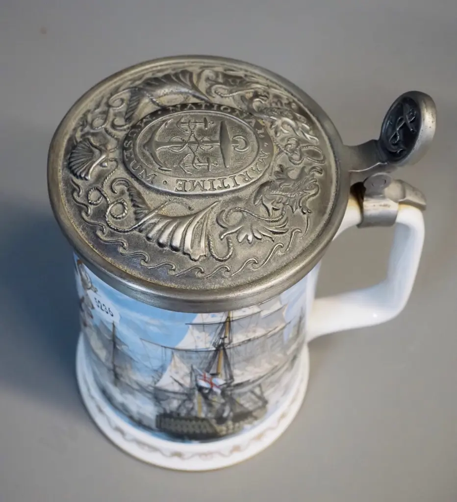 Royal Worcester National Maritime Museum commemorative mug/stein with pewter lid - Nelson at the battle of Trafalgar Image 1++