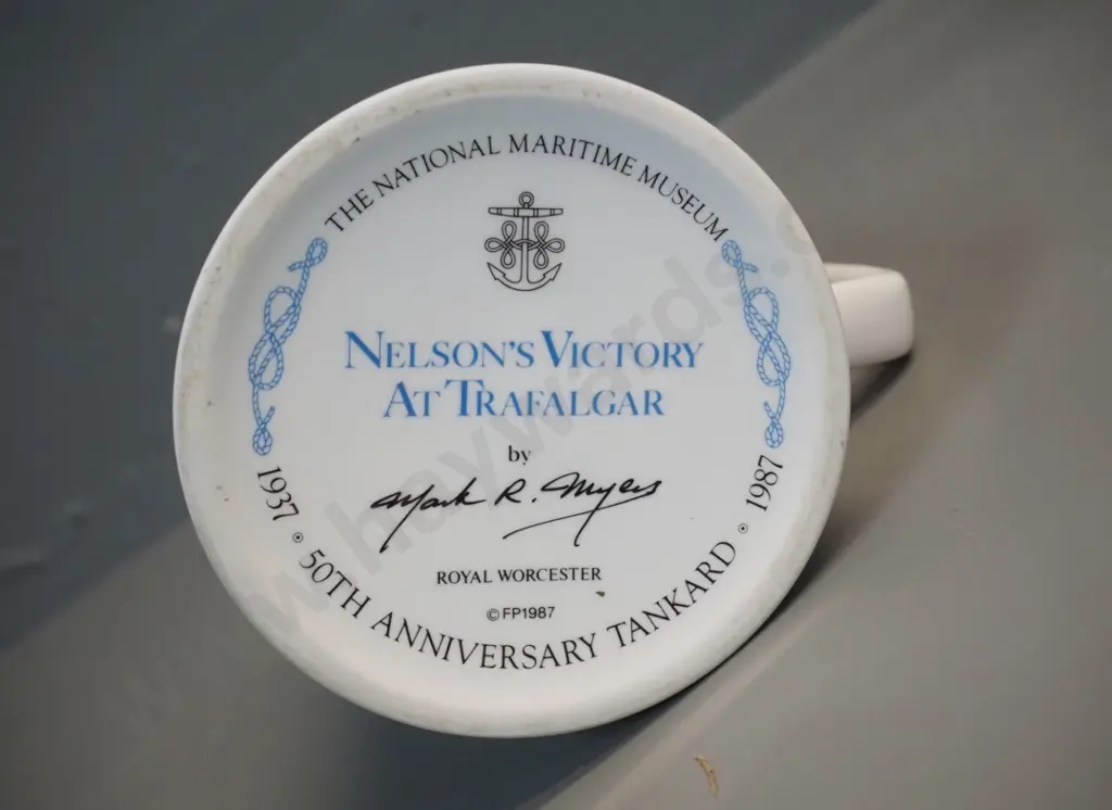 Royal Worcester National Maritime Museum commemorative mug/stein with pewter lid - Nelson at the battle of Trafalgar Image 1++