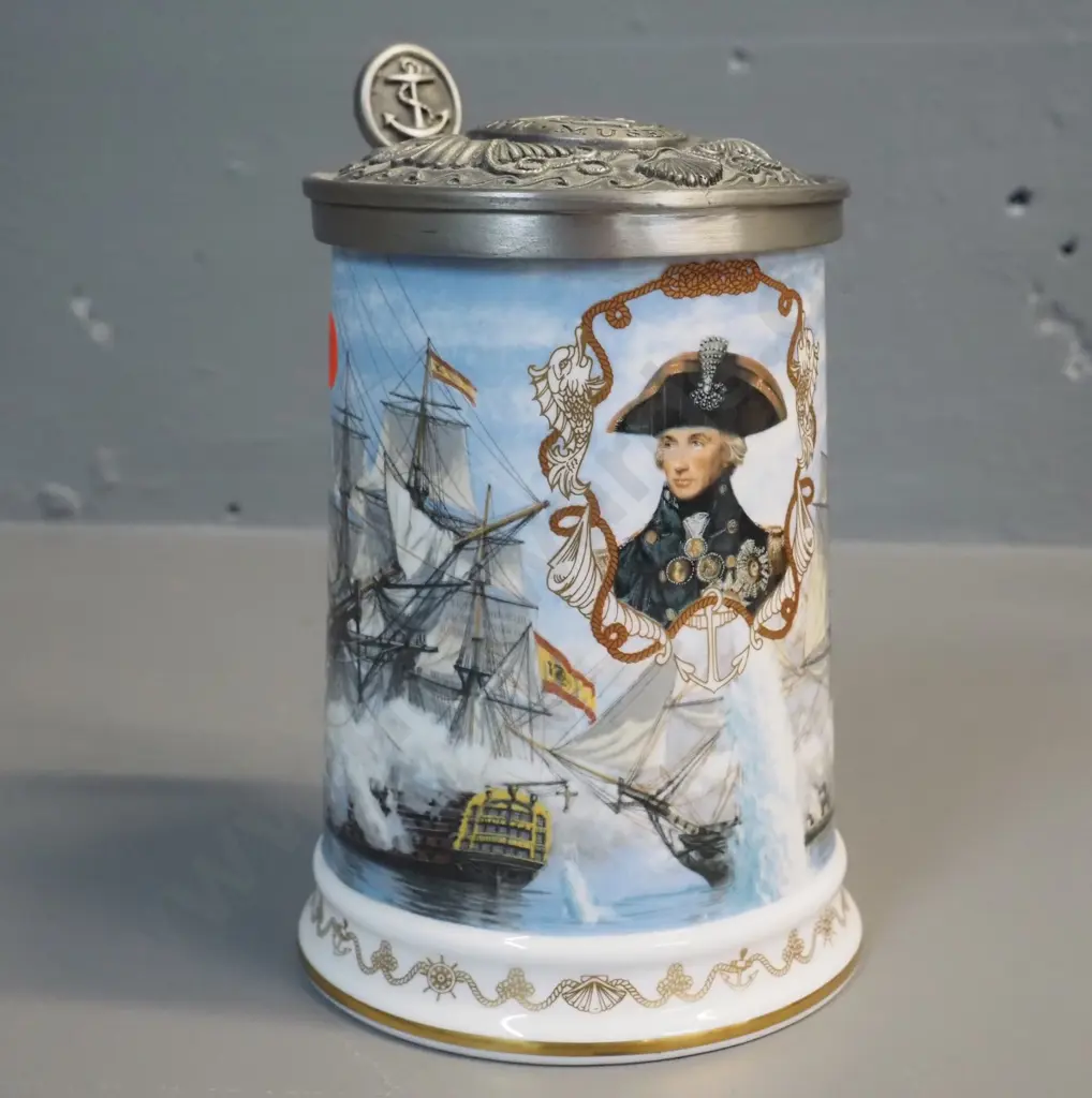 Royal Worcester National Maritime Museum commemorative mug/stein with pewter lid - Nelson at the battle of Trafalgar Image 1++