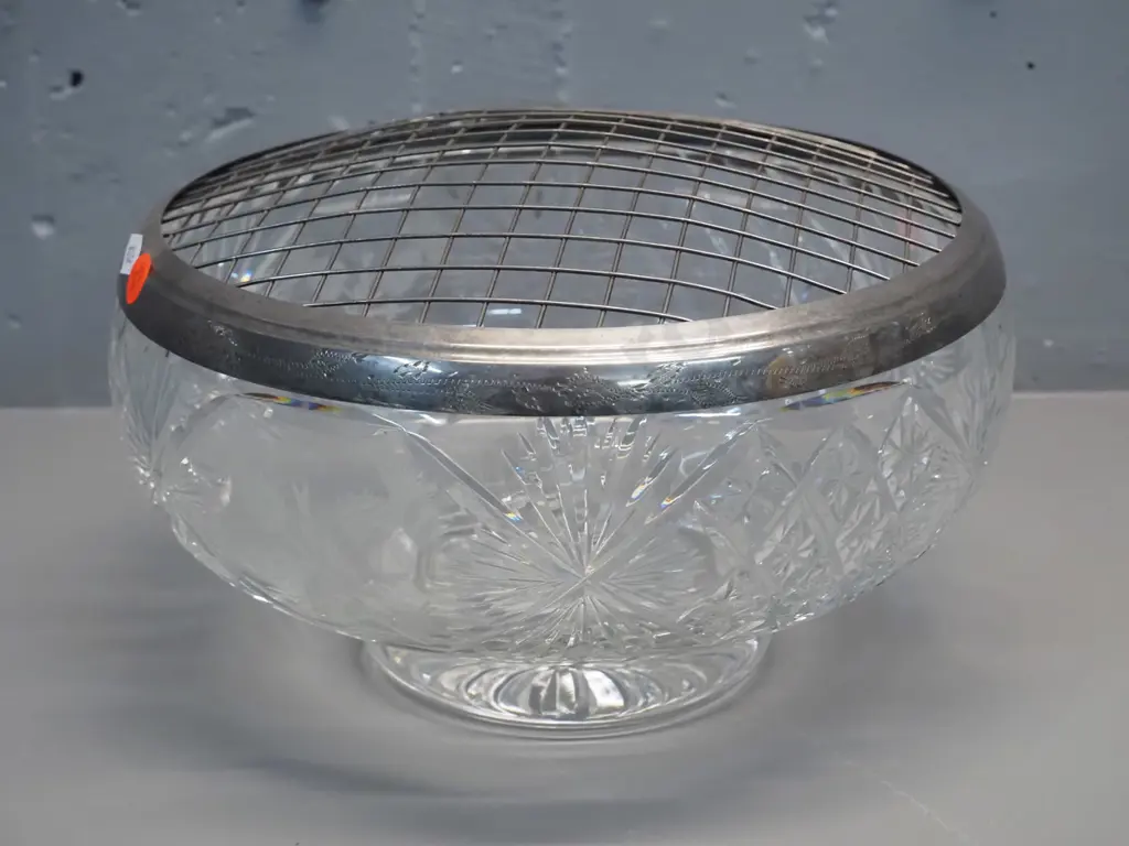 Edinburgh crystal salad or rose bowl with plated flower holder H-140 Diameter 260 Image 1++