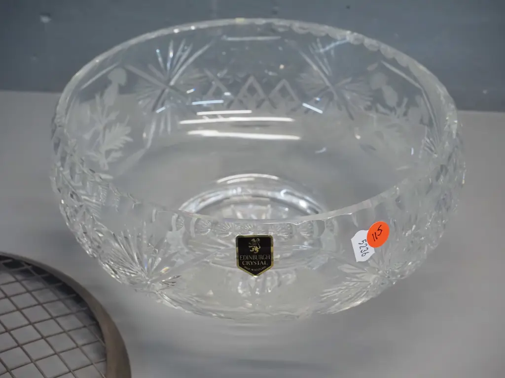 Edinburgh crystal salad or rose bowl with plated flower holder H-140 Diameter 260 Image 1++