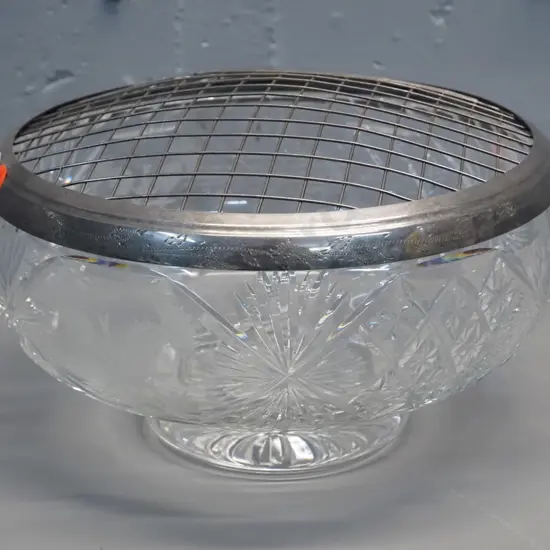 Edinburgh crystal salad or rose bowl with plated flower holder H-140 Diameter 260