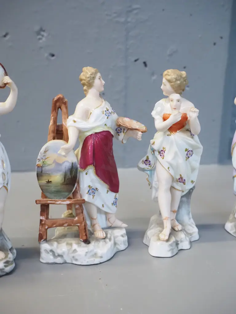 6 early German (Dresden?) classical style figurines, all but one with repairs or faults, tallest is H-125 Image 1++