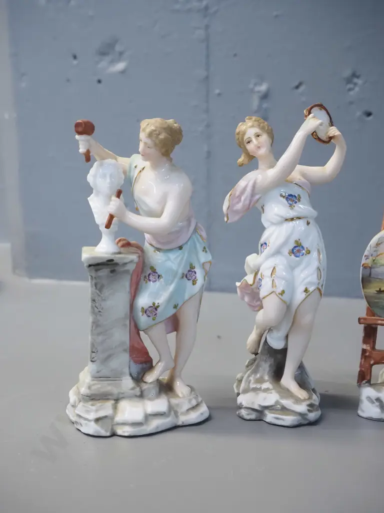 6 early German (Dresden?) classical style figurines, all but one with repairs or faults, tallest is H-125 Image 1++