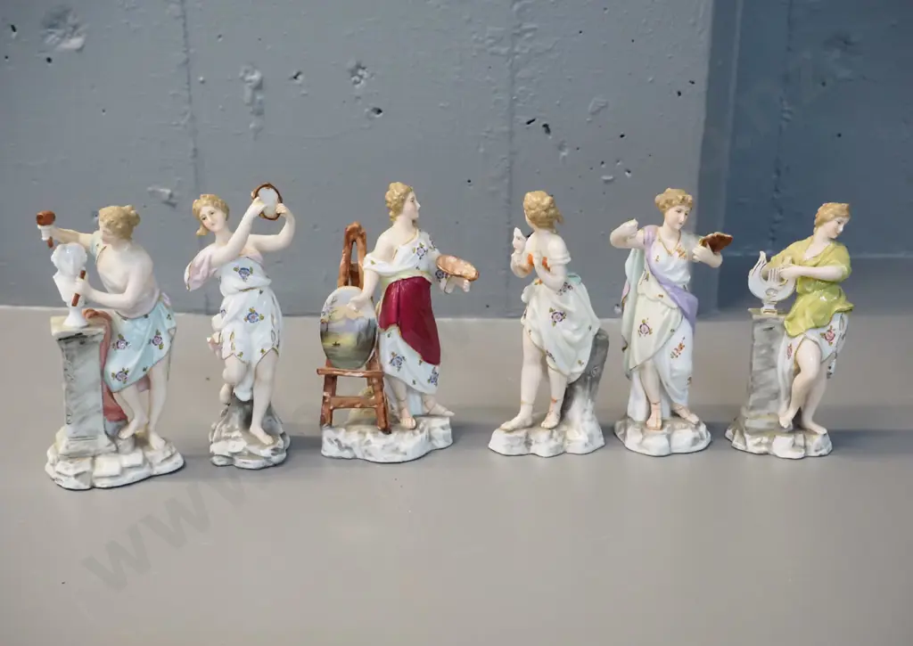 6 early German (Dresden?) classical style figurines, all but one with repairs or faults, tallest is H-125 Image 1++