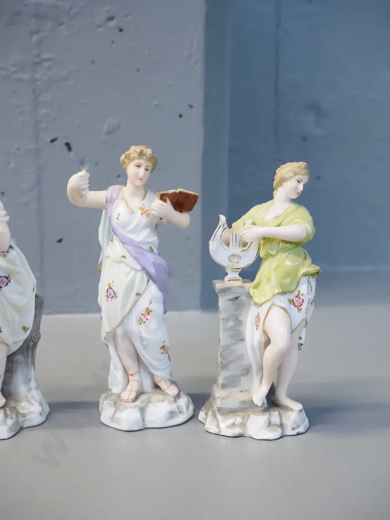 6 early German (Dresden?) classical style figurines, all but one with repairs or faults, tallest is H-125 Image 1++
