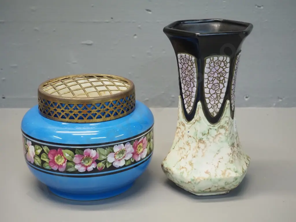Eichwald amphora vase No 987/6 H-200 and Falcon rose bowl with metal holder Image 1++