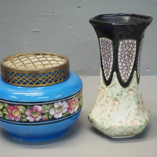 Eichwald amphora vase No 987/6 H-200 and Falcon rose bowl with metal holder