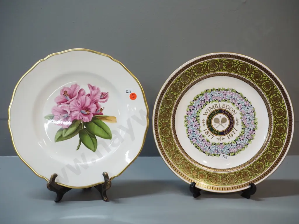 2 Spode bone china cabinet plates - Wimbledon 1977 100 year celebration & rhododendron, both D-270 Image 1++