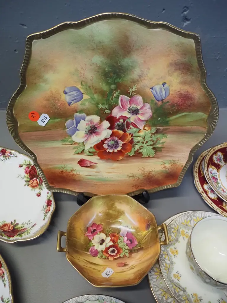 Royal Winton Anemone plate signed B. Austin & small dish with repair, 3 trios including Royal Albert Lady Hamilton. and Image 1++