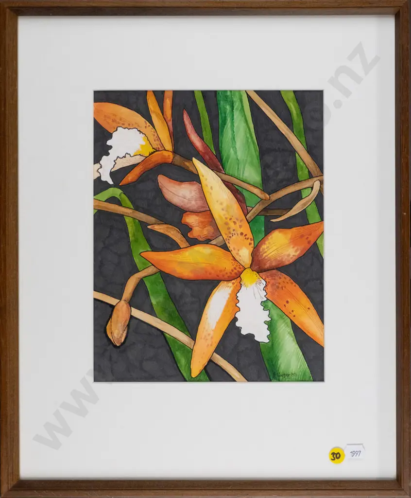 J Cooper'85 - framed watercolour - flowers H-260 W-200 Image 1++