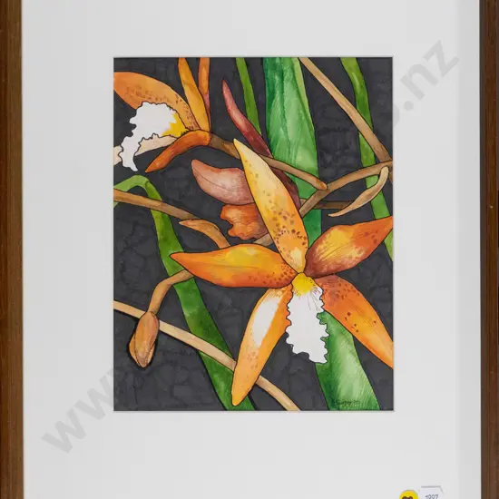 J Cooper'85 - framed watercolour - flowers H-260 W-200