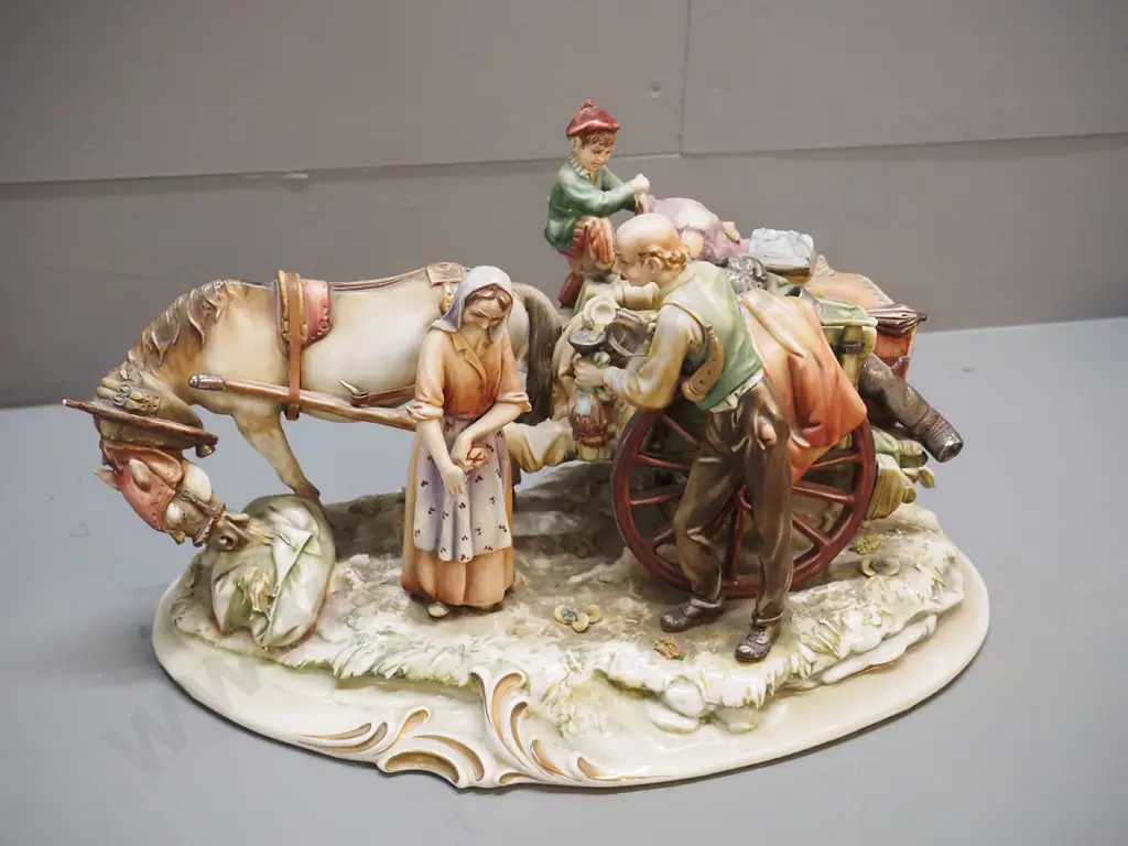 "A. Borsato" Italian porcelain figurine - family and cart H-200 L-330 Image 1++