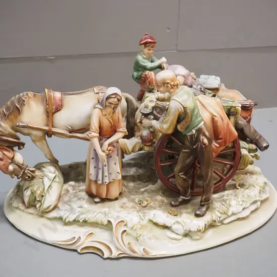 "A. Borsato" Italian porcelain figurine - family and cart H-200 L-330