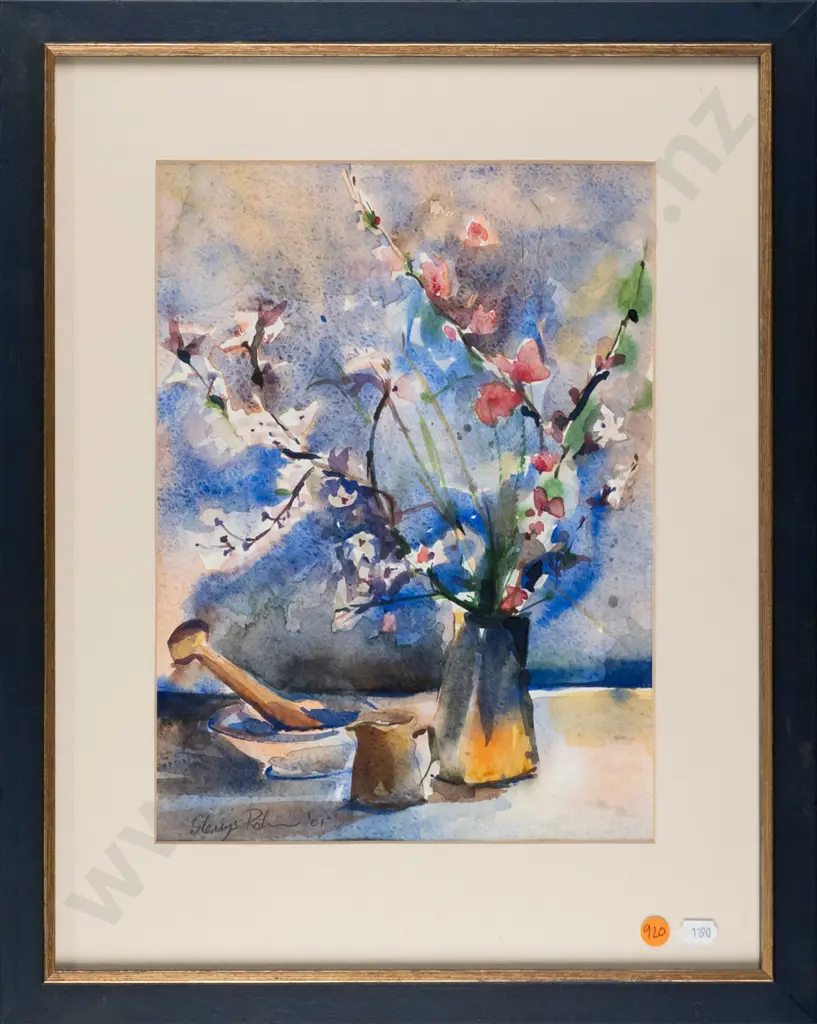 Glenys Robinson '01 - framed watercolour - still life H-330 W-240 Image 1++