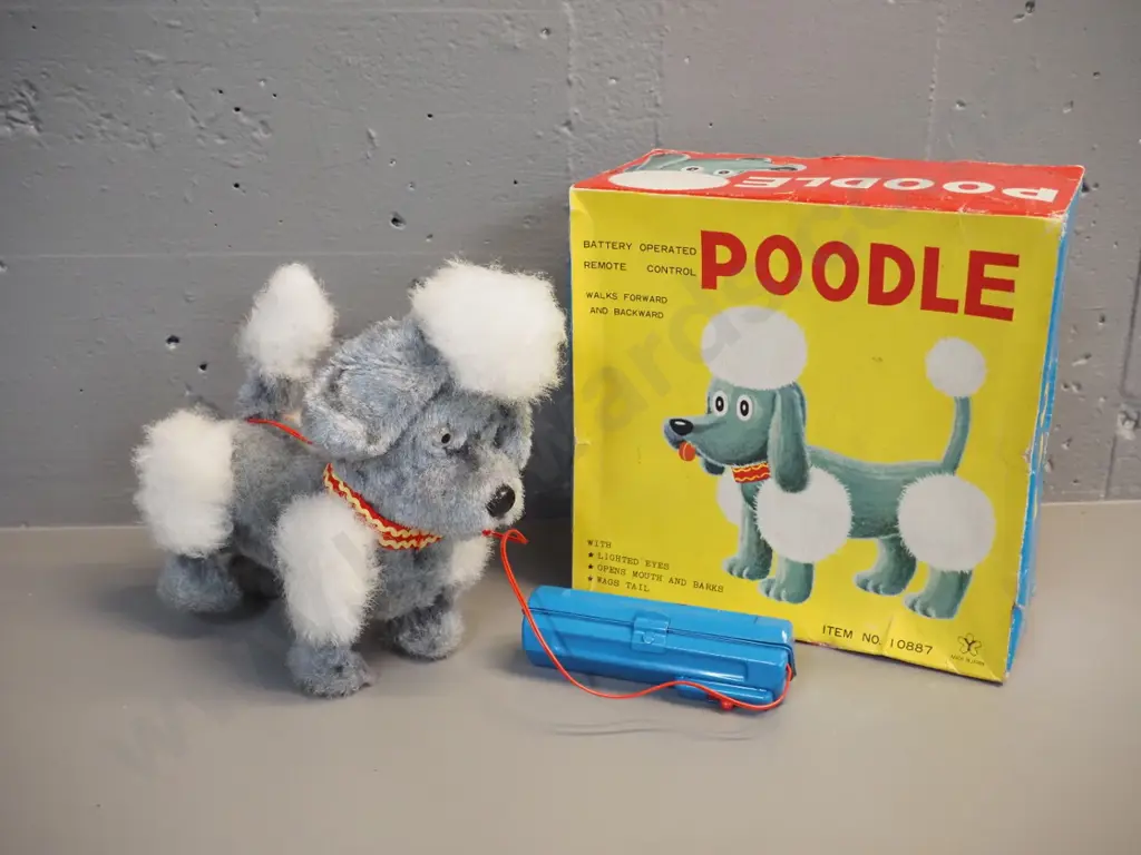 battery operated tin toy poodle and wired remote control, untested but battery compartment is clean H-220 L-230 Image 1++