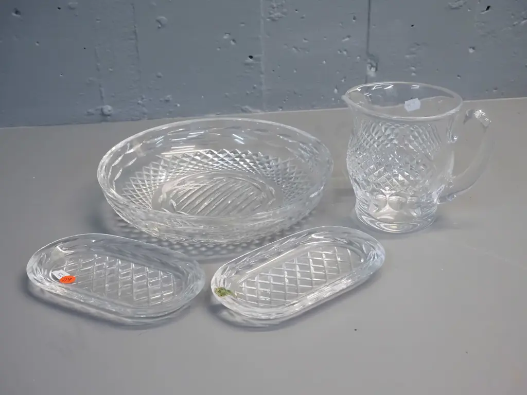 4 pieces of Waterford cut crystal - shallow salad bowl D-245, jug H-130 and 2 small dishes Image 1++