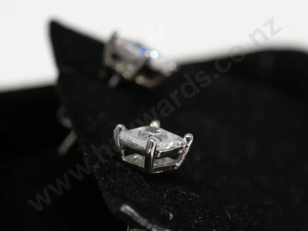 pair of silver and CZ earrings - clips marked 925 Image 1++