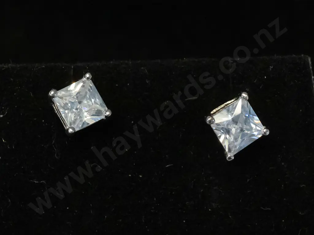 pair of silver and CZ earrings - clips marked 925 Image 1++