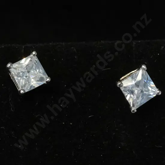 pair of silver and CZ earrings - clips marked 925