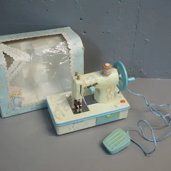 Betsy Clark retro battery powered child's toy sewing machine - dated 1973 - with original box H-170 L-200