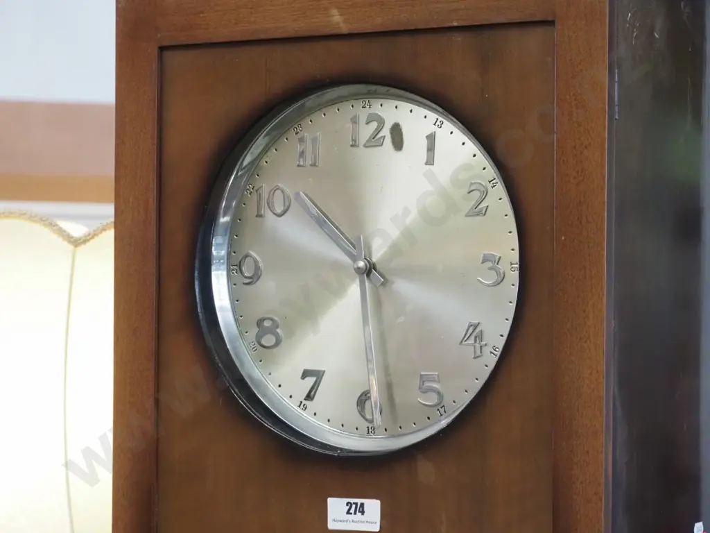 mahogany deco style long-case clock with chrome weights and pendulum - polish needs work H1870 W550 D330 Image 1++