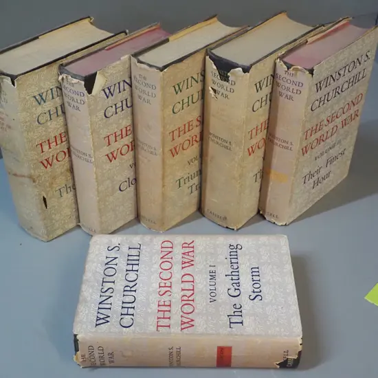 6-volume set of Winston Churchill - The Second World War - 3rd Edition 1950 - foxing, wear to dust jackets
