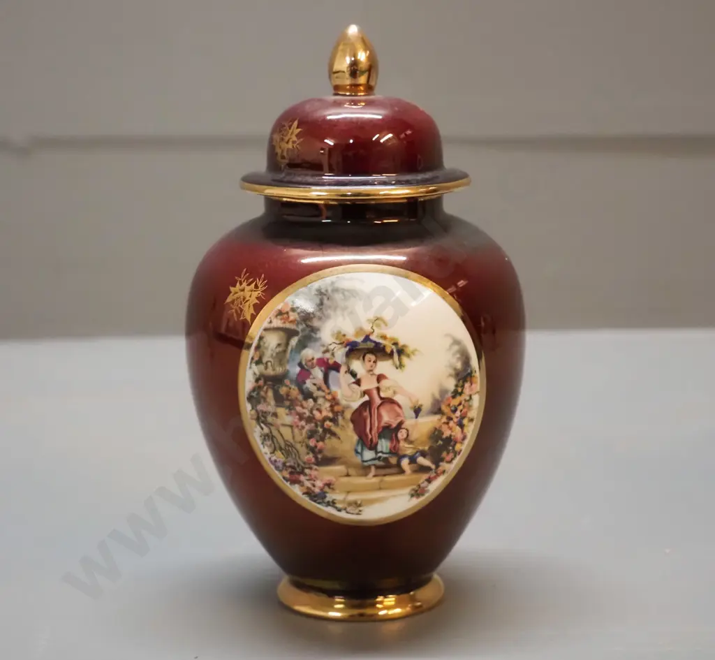 Carlton Ware rouge royal temple jar with classical scene painted medallions H-180 D-100 Image 1++