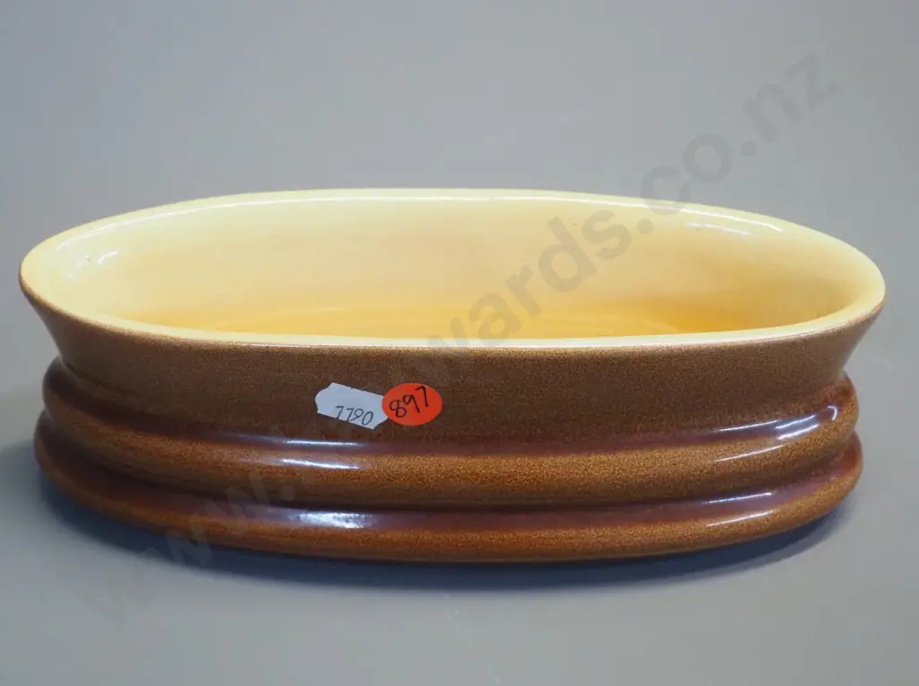O.C. Stephens trough vase - brown with yellow interior H-70 L-210 Image 1++